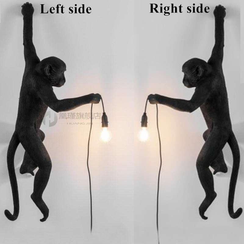 Monkey Lamp Resin Black White Gold Right Left Side Monkey Wa