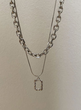 欧美嘻哈钛钢吊牌项链女ins潮土酷小众设计不掉色气质街头锁骨链