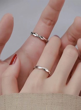 纯银99莫比乌斯环情侣戒指一对男女款对戒素圈小众设计刻字送女友