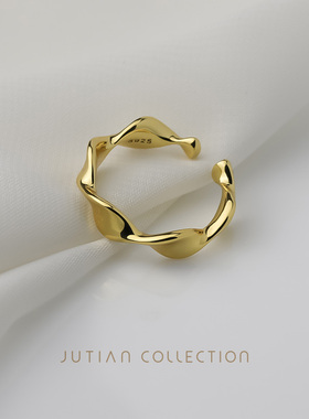 JUTIAN纯银戒指女ins潮 小众简约莫比乌斯扭纹可调节百搭时髦指环