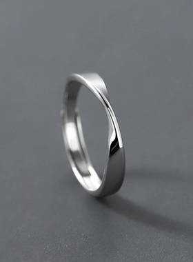 S925银戒指男潮自律素圈莫比乌斯环男士单身指环简约开口潮男个性