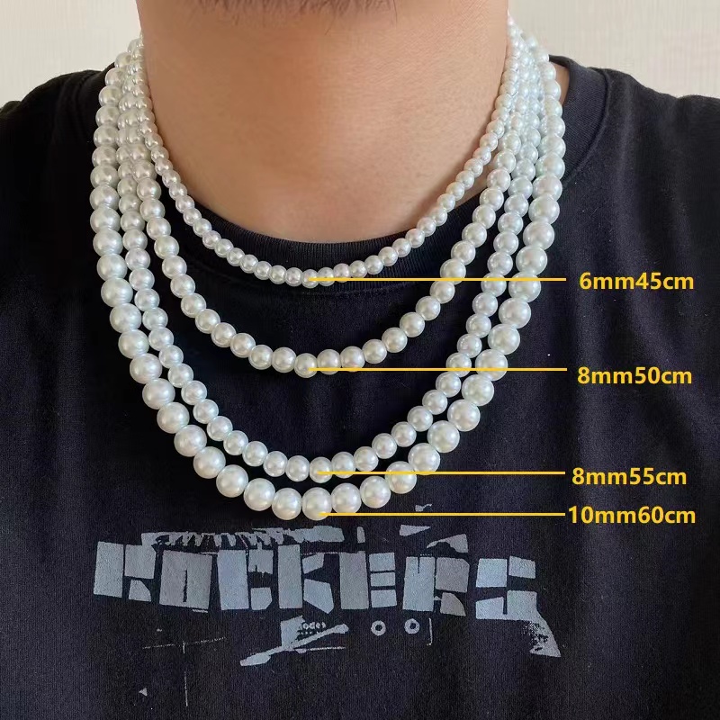 Pearl Necklace Men Simple Handmade Strand Bead Necklace New