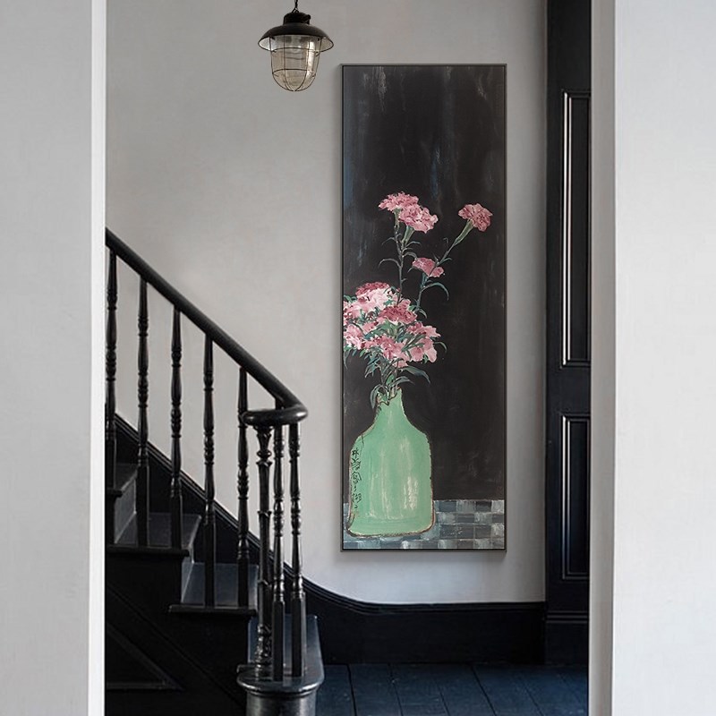 网红酒店x成军轻奢装饰画 竖版玄关花卉挂画大幅背景墙画现代图片