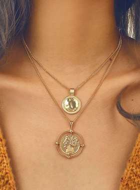 Fashion geometric round face Necklace simple circle doublel