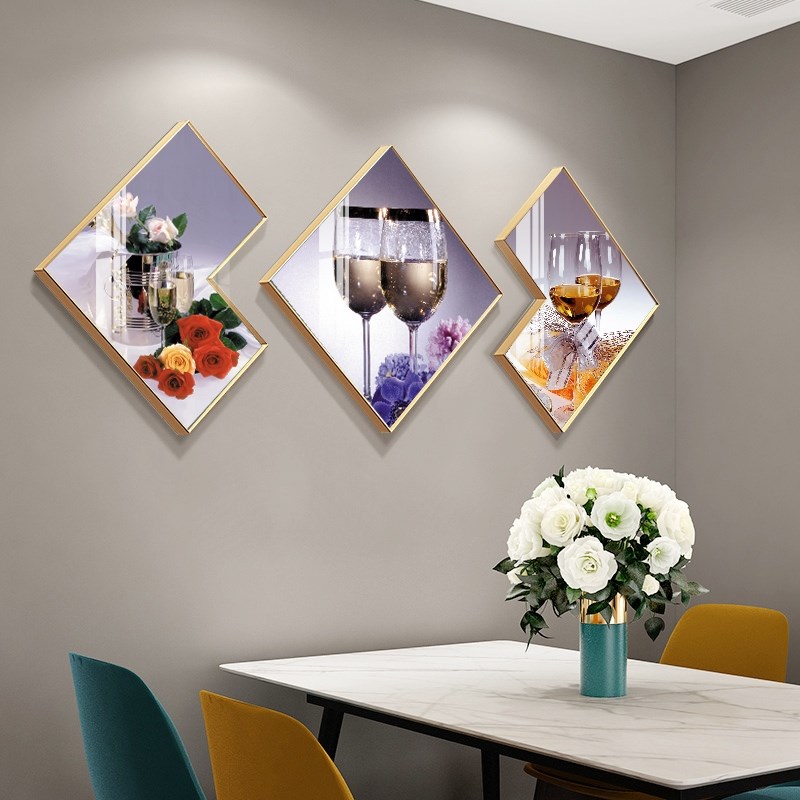 现代简约创意个性餐厅装饰画三联饭店挂画酒杯饭厅歺厅背景墙网红图片