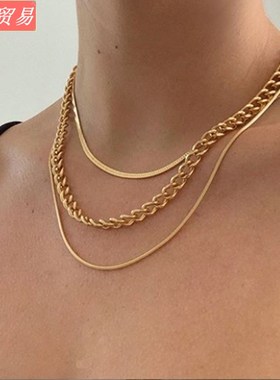 Multi-layer thick chain stacking necklace, three-layer clavi