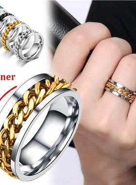Ins Fashion Rotatable chain Rings For Women Men Spinner  Rin