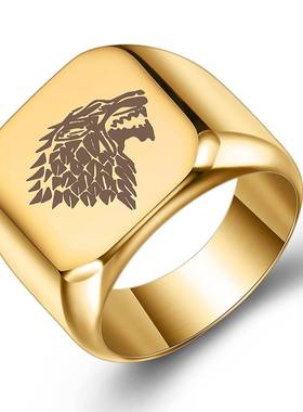 -Personality Retro Punk Laser Wolf Head Stainless Steel Ring