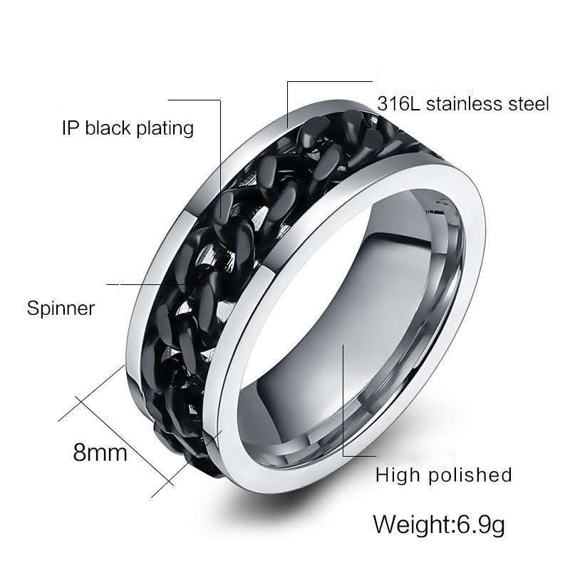 Titanium Steel Rotatable Chain Rings for Women Men Spinner R