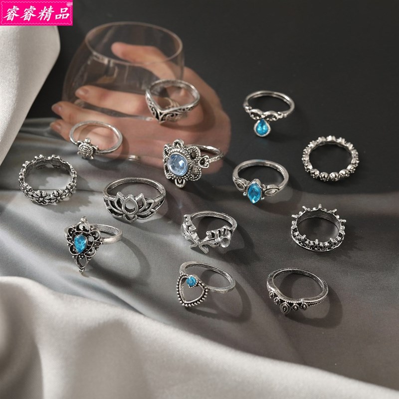 13pcs Retro Joint Ring hollow chain flower Knuckle rings Set