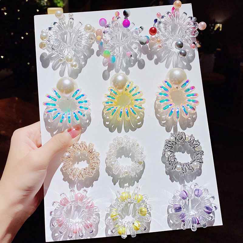 New Women Girls Cute Colorful Pearls Telephone Line Hair Rub