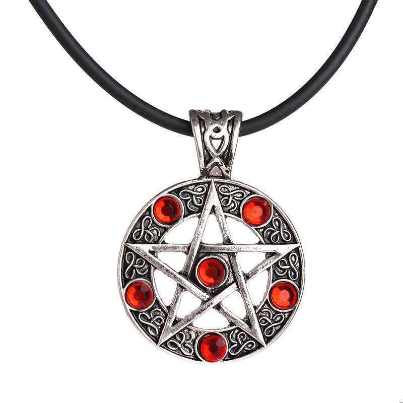 Vintage Devil Satan Logo Pentagram Diamond Pendant Necklace