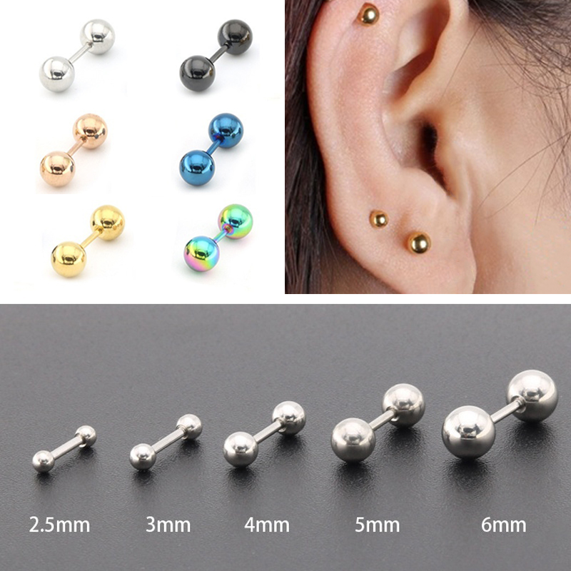5pcs 16G Tragus Helix Bar 2.5-6mm Ball Stainless Steel Barbe