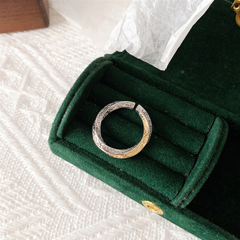 【沐琪珠宝】s925纯银金色拼色唐草纹莫比乌斯环小众女款戒指