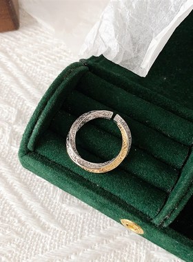 【沐琪珠宝】s925纯银金色拼色唐草纹莫比乌斯环小众女款戒指