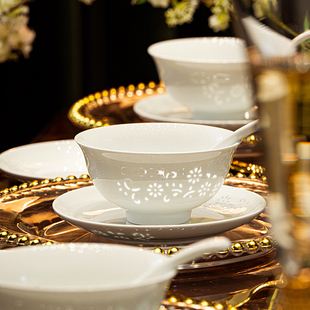 蒲公英景德镇高白瓷器高温玲珑餐具釉下彩陶瓷饭碗面碗深盘菜盘子