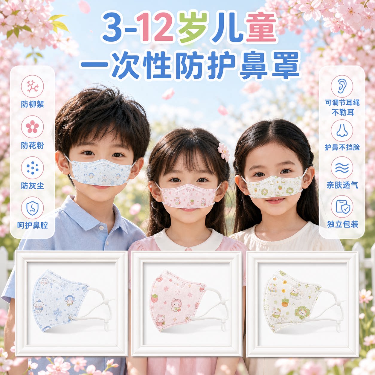 儿童鼻炎口罩过敏性鼻炎专用鼻罩防尘花粉蒿草猪鼻子睡觉一次性图片