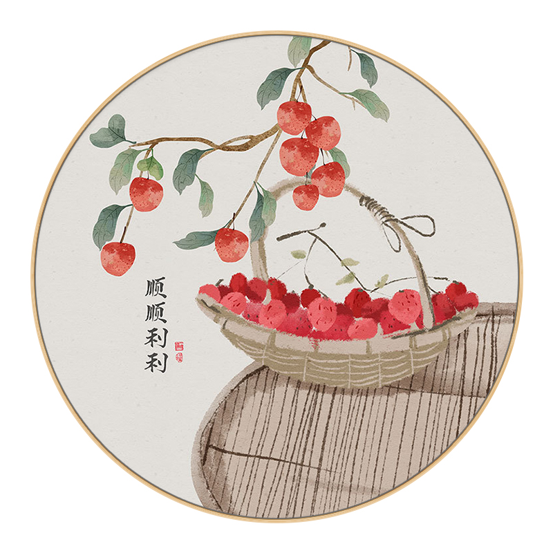平安喜乐新中式圆形民俗中国风中式装饰画餐厅墙面吉祥圆框挂画图片