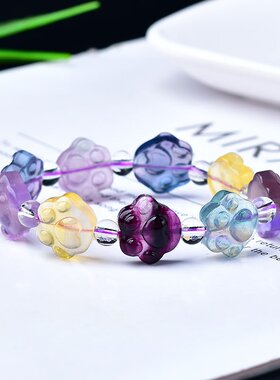 天然七彩西瓜萤石猫爪手串紫绿萤石原石貔貅手链饰品配饰礼物