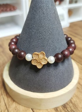 天然桃木手串正宗小叶紫檀佛珠文艺手链女友本命年闺蜜送礼物