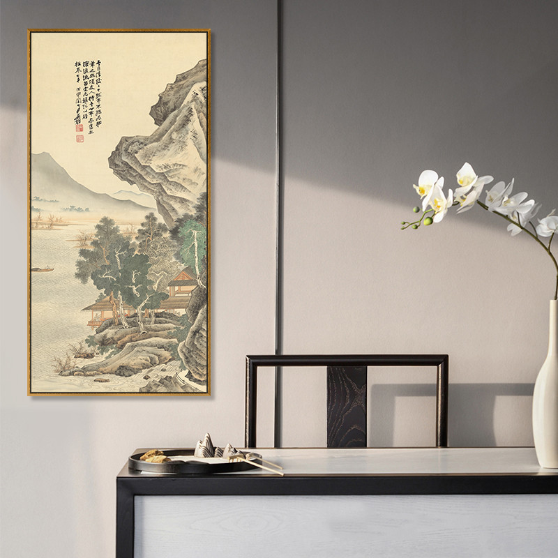 新中式玄关装饰画竖款走廊过道楼梯墙面挂画山水国画客厅书房壁画图片