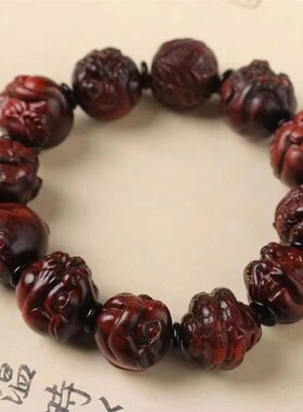 印尼小叶紫檀十二生肖手链紫檀木雕手工男女转运珠本命年佛珠手串
