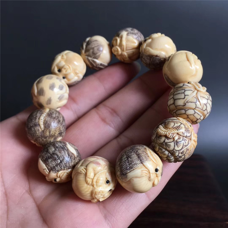 金本大师牙雕2.0十二生肖手链男士20猛犸象牙1.8刻珠文玩手串18女