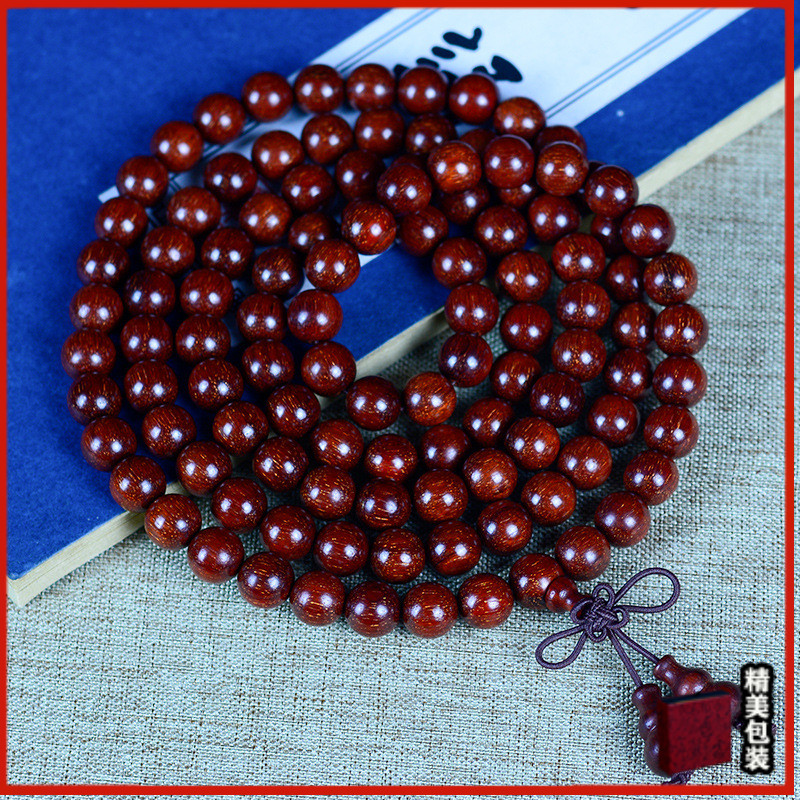 2023款念珠犀牛角紫檀小叶紫檀佛珠手串手錬108颗鸡血红泥料男女