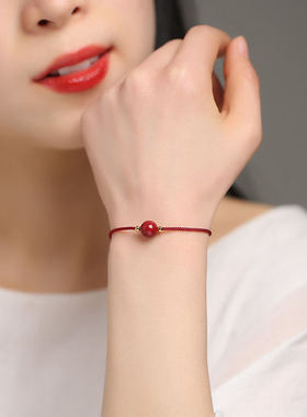 2023新款朱砂手串本命年小红绳手錬转运珠编织细手绳脚链男女情侣