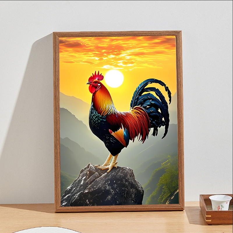 金鸡报晓画像摆台寓意美好装饰挂画吉星高照雄鸡起鸣相框摆件定制