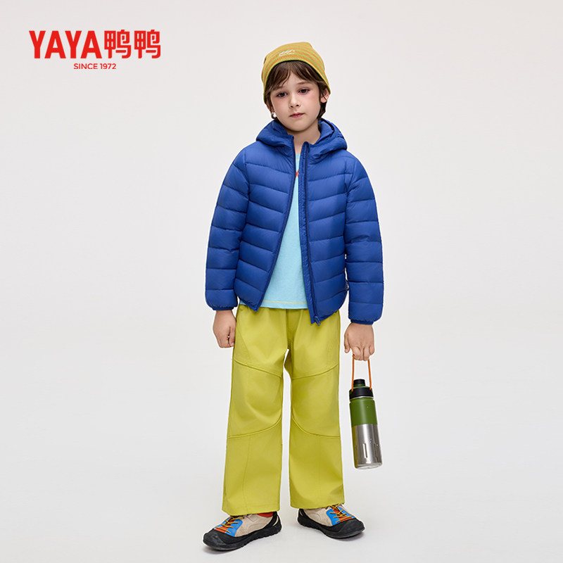 YAYA鸭鸭儿童轻薄羽绒服男女中大童碎花时尚拼色冬装印花外套