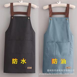 围裙防水防油男女款厨房做饭围腰纯色简约背带大兜餐厅工作服加大