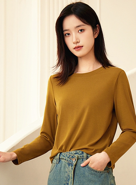 优可丝面料春夏秋款女士纯色圆领长袖打底衫内搭外穿高弹修身M510