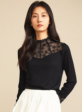 秋季薄款蕾丝拼接女士长袖打底衫