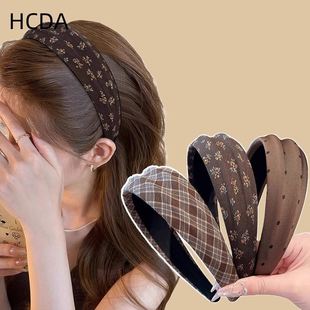 宽边发箍百搭头箍外出咖色秋冬头饰波点韩系缎面顶高颅洗脸发卡女