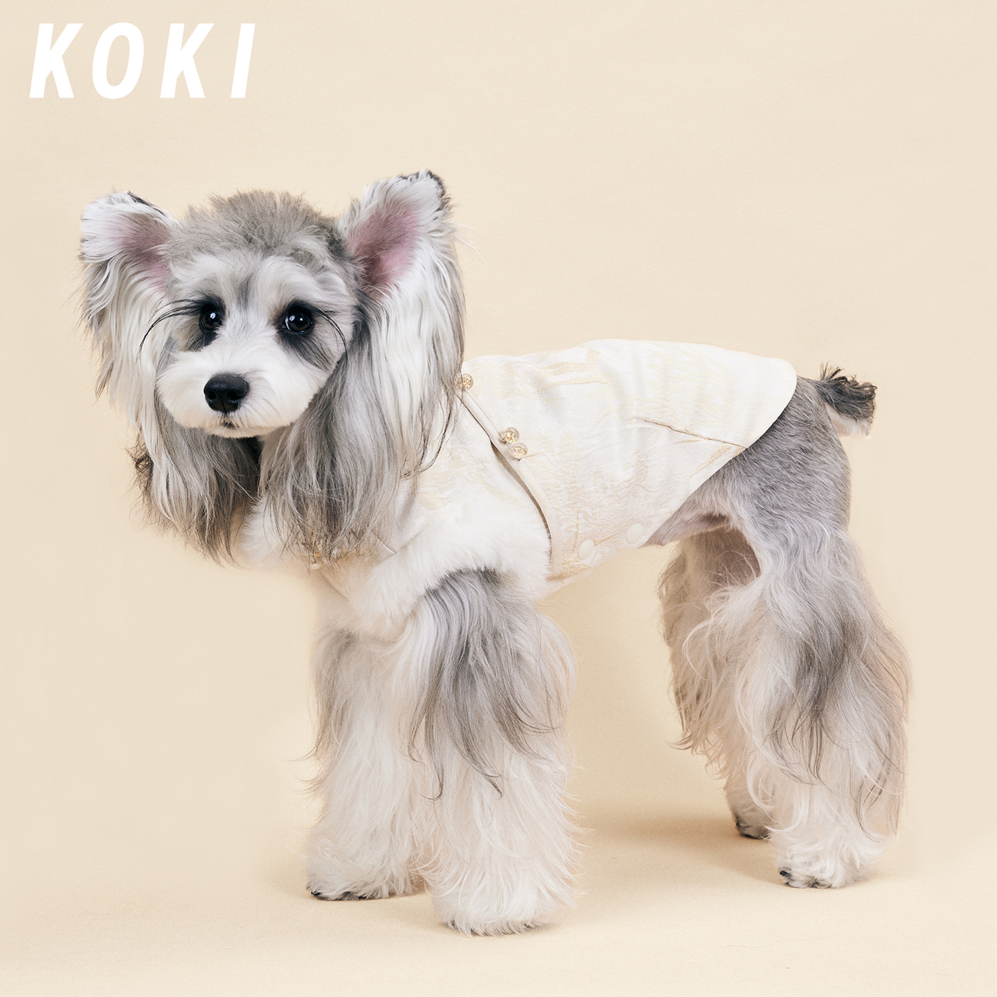 KOKI宠物旗袍新中式秋冬加绒保暖过年唐装传统汉服刺绣背心盘扣