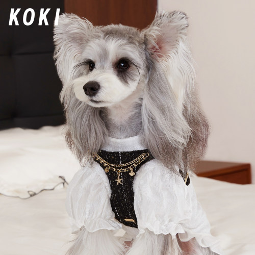 KOKI宠物小飞袖泡泡袖醋酸裙花边结缎面背心小型犬马尔济斯约克夏