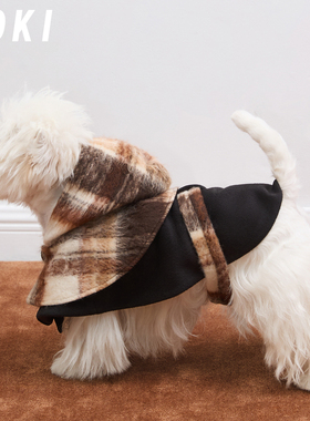 KOKI 宠物斗篷披风秋冬保暖英伦毛呢格子中小型犬西高地雪纳瑞
