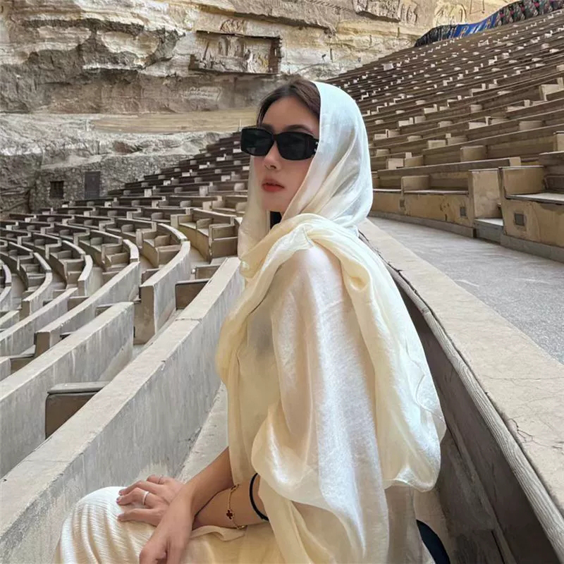 防晒丝巾大披肩女纱巾青海茶卡盐湖沙漠旅游拍照民族风沙滩外披纱