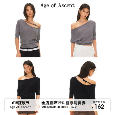 Age of Ascent 醋酸天鹅颈蝴蝶结正反多穿法针织斜肩T恤