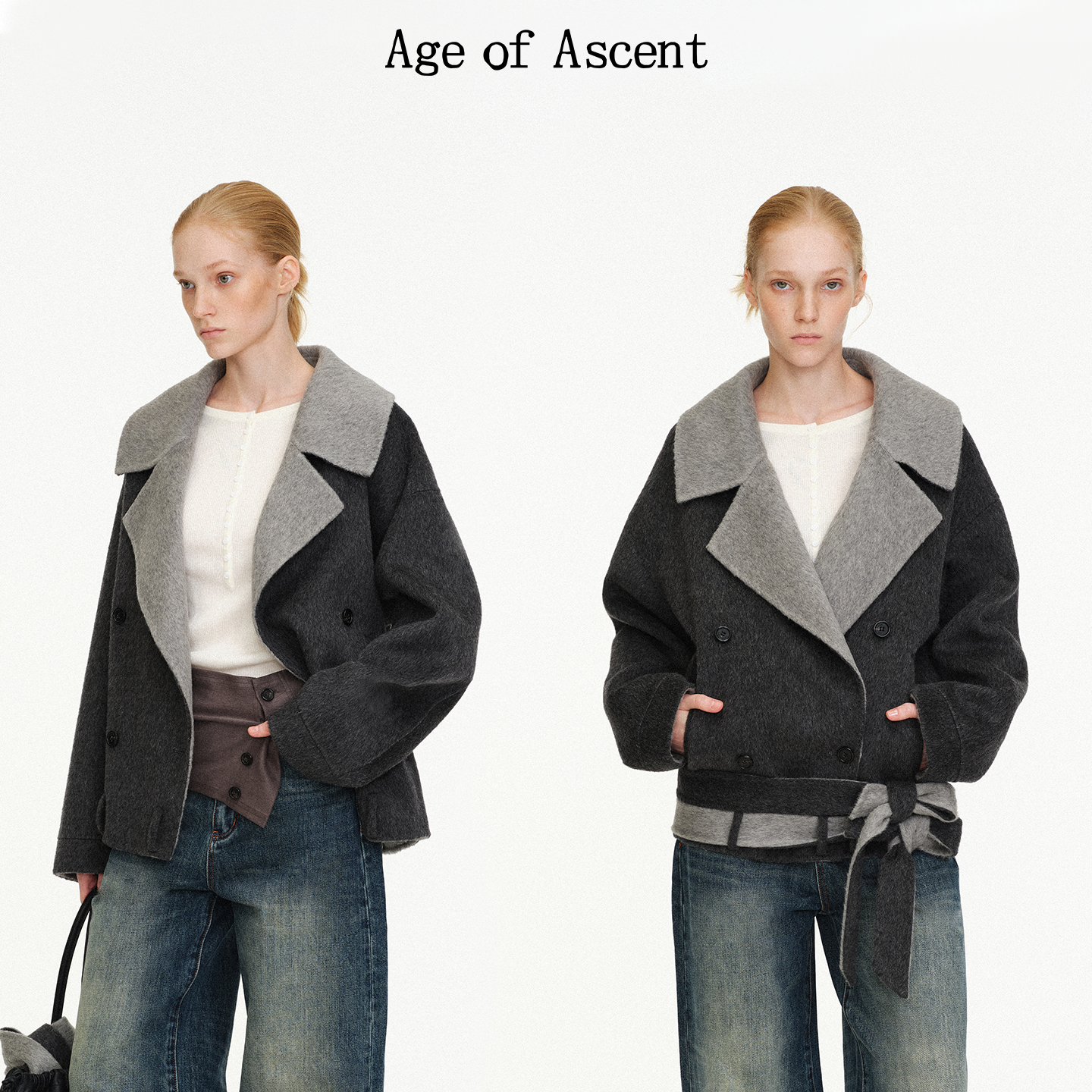 Age of Ascent 正反双面撞色松弛感廓系穿双腰带造型感双面呢大衣