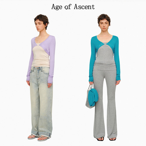 Age of Ascent 假两件直角肩修饰头肩比撞色竹纤维0压打底上衣