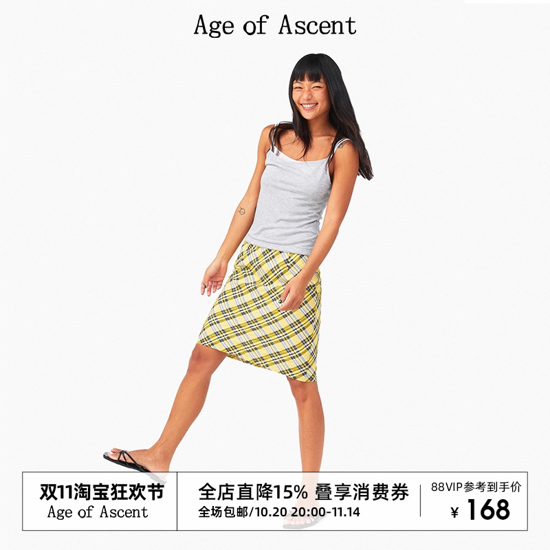 AgeofAscent黄色格纹一步中裙