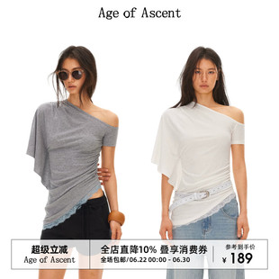 Age of Ascent 莱赛尔维纳斯不规则斜肩蕾丝斜摆设计感T恤