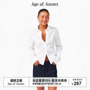女复古高智风经典 Age 收腰显瘦衬衣设计感 衬衫 白色长袖 Ascent