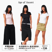 嫩粉色 Ascent Age 大U领修身 T恤 白色 黑色