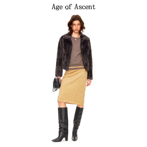 10.10上新Age of Ascent 秋冬暗格纹环保皮草立领毛绒短外套