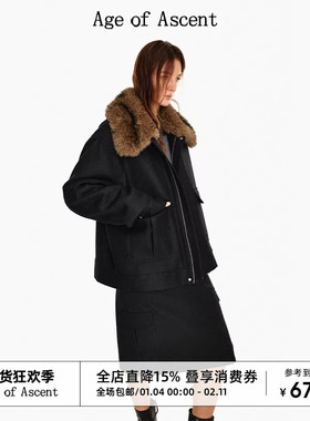 Age of Ascent 黑色可拆卸大毛领棉服外套女冬季夹棉加厚保暖棉袄