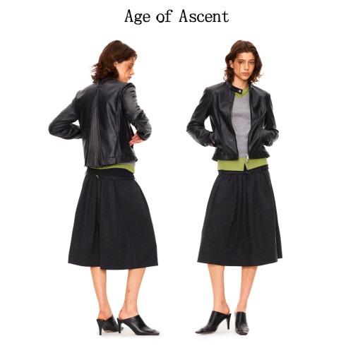 10.10上新Age of Ascent 重工复古百褶拼接修身短款免洗皮衣外套
