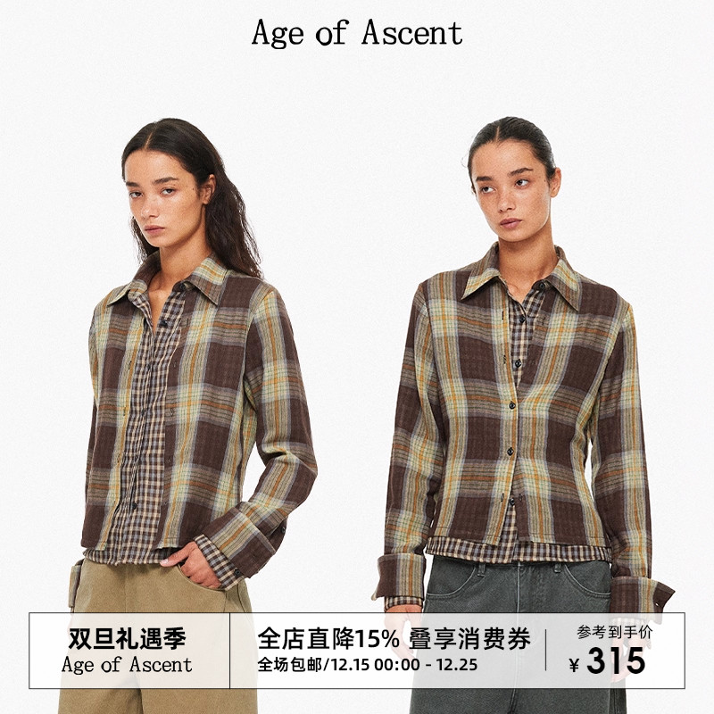 Age of Ascent 长期主义复古格纹拼接重工复合面料假两件两穿衬衫